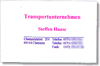 Visitenkarte Transportunternehmen Steffen Haase